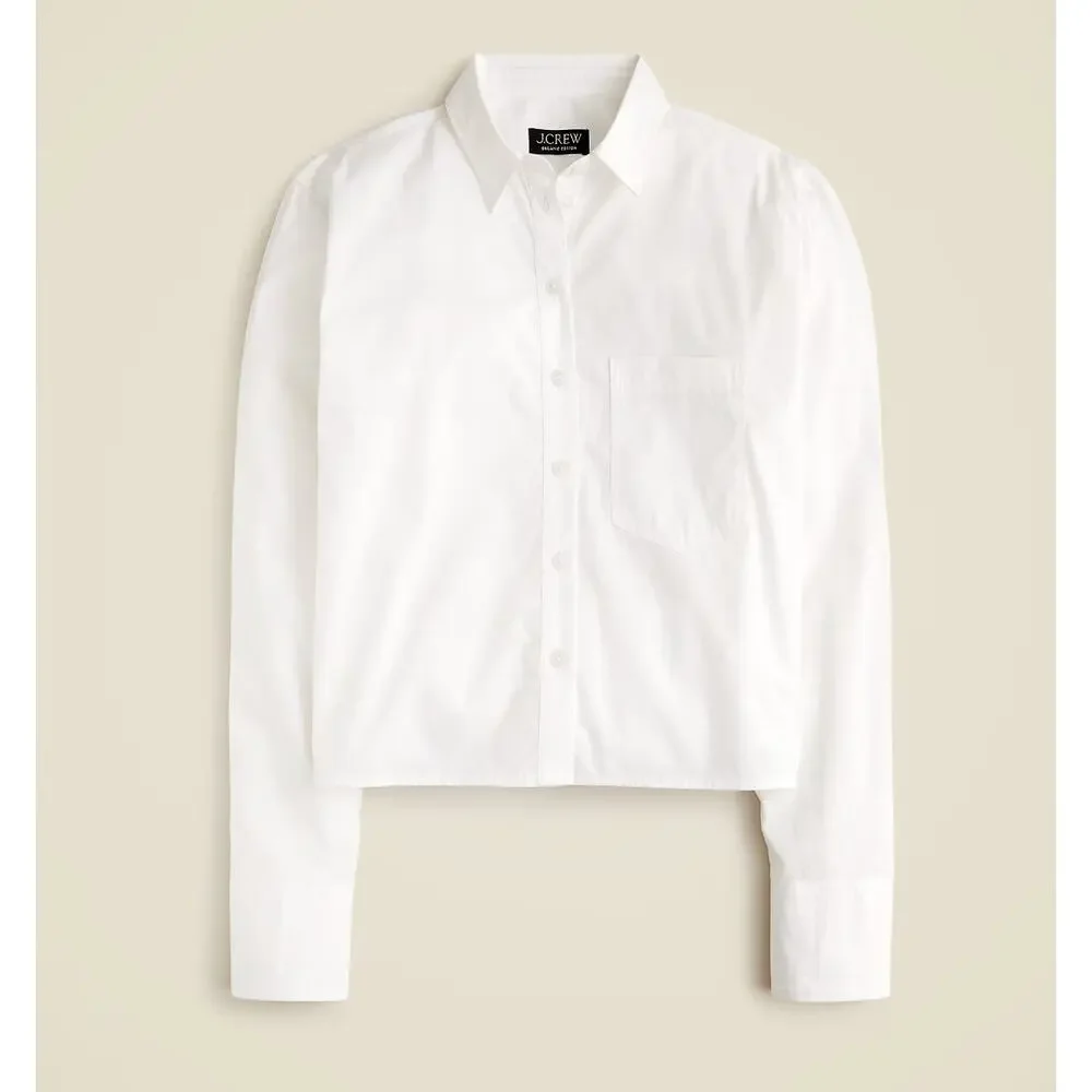 J.Crew Cropped Button Up Shirt Cotton White Minimalist Classic Womens US 8 NWT